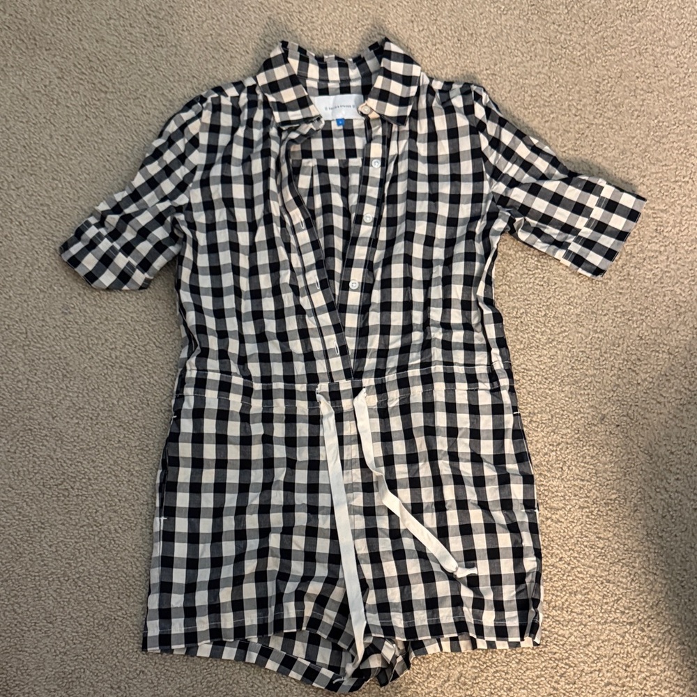 Solid + Striped Gingham Romper Sz Small - image 3